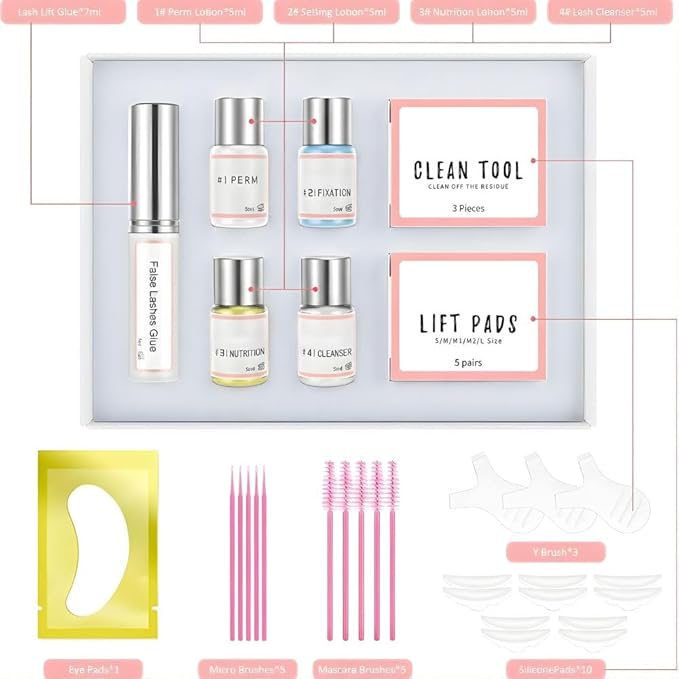 GV781 Professional Salon Semi-Permanent Curling Eyelash Perm Kit with Lash Shields, Eye Gel Pads and Brushes