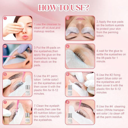 GV781 Professional Salon Semi-Permanent Curling Eyelash Perm Kit with Lash Shields, Eye Gel Pads and Brushes