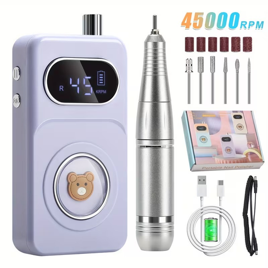 GV1100 45000RPM Portable Rechargeable Nail Drill Machine with LCD Display – Professional Electric Nail File Kit with USB Type-C Charging, Nail Bits & Sanding Bands