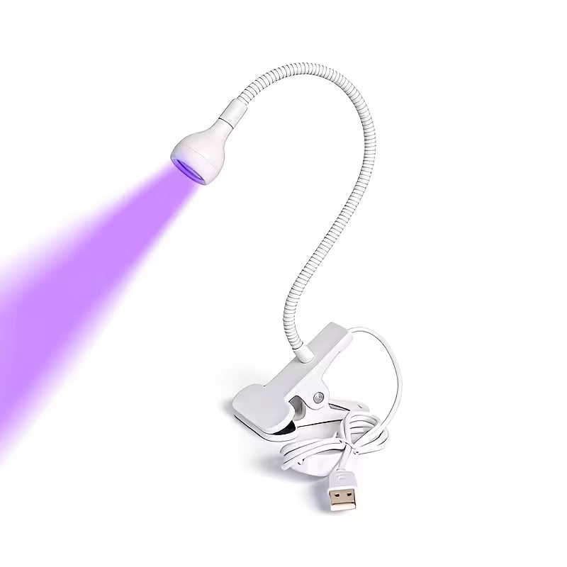 GV907 LED Lamp with Clip-On Flexible Metal Tube & Plastic Head – Mini USB Gel Lamp Nail Dryer for DIY Manicure Color may Vary