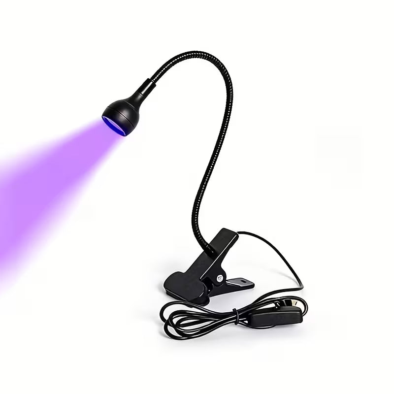 GV907 LED Lamp with Clip-On Flexible Metal Tube & Plastic Head – Mini USB Gel Lamp Nail Dryer for DIY Manicure Color may Vary