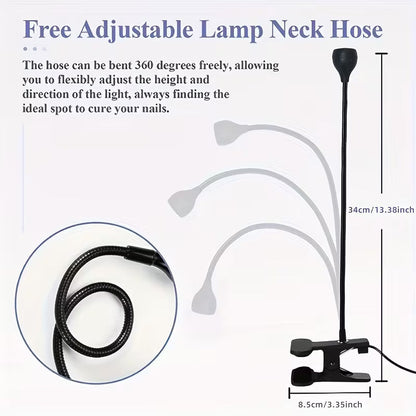 GV907 LED Lamp with Clip-On Flexible Metal Tube & Plastic Head – Mini USB Gel Lamp Nail Dryer for DIY Manicure Color may Vary