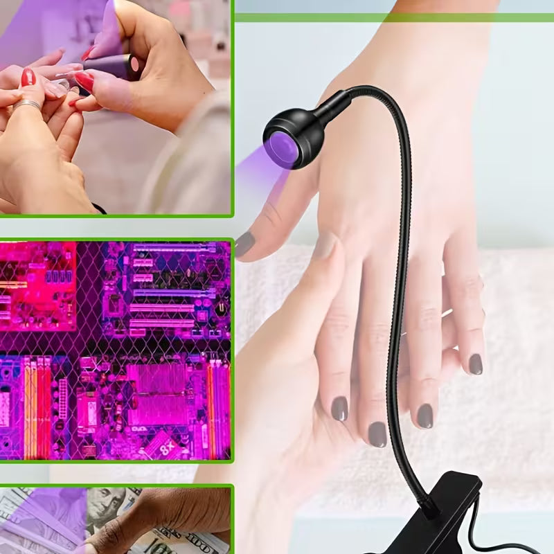 GV907 LED Lamp with Clip-On Flexible Metal Tube & Plastic Head – Mini USB Gel Lamp Nail Dryer for DIY Manicure Color may Vary