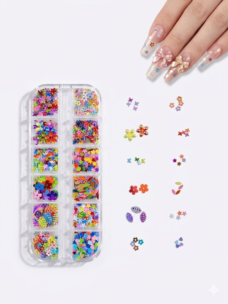 GV1047 Fall Nail Art Stickers Maple Leaf Nail Art Glitter Set – 3D Autumn Nail Sequins Decoration Kit