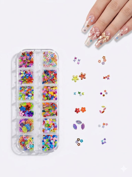 GV1047 Fall Nail Art Stickers Maple Leaf Nail Art Glitter Set – 3D Autumn Nail Sequins Decoration Kit