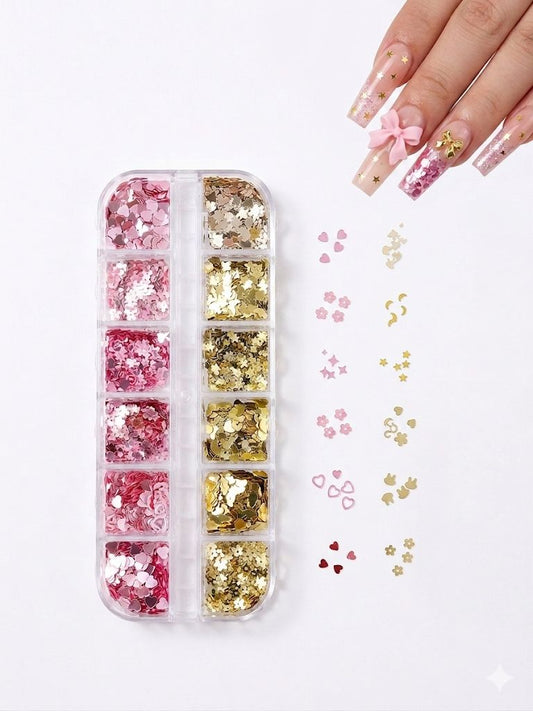 GV1048 Fall Nail Art Stickers Maple Leaf Nail Art Glitter Set – 3D Autumn Nail Sequins Decoration Kit