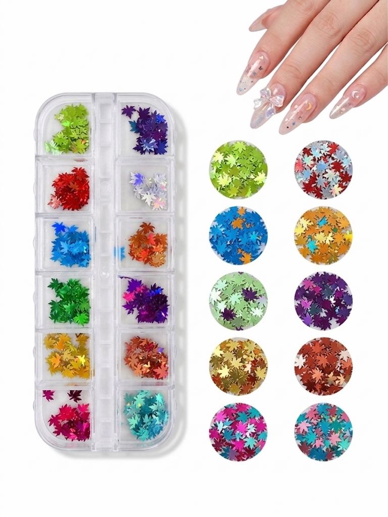 GV1057 Fall Nail Art Stickers Maple Leaf Nail Art Glitter Set – 3D Autumn Nail Sequins Decoration Kit