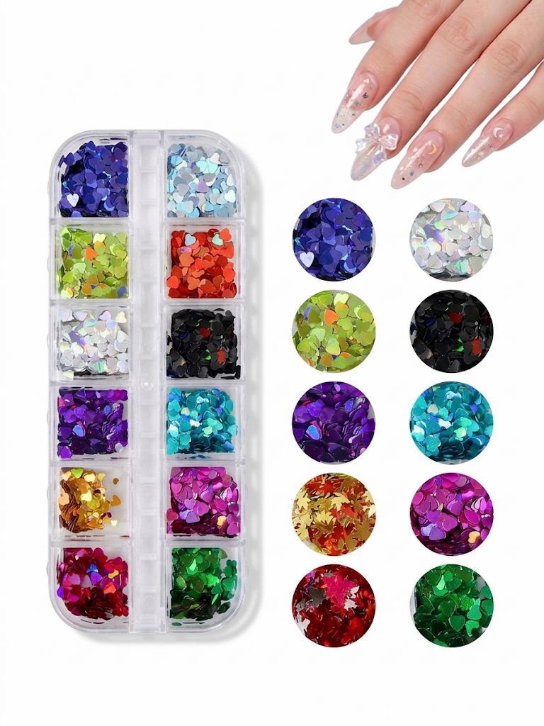 GV1059 Fall Nail Art Stickers Maple Leaf Nail Art Glitter Set – 3D Autumn Nail Sequins Decoration Kit
