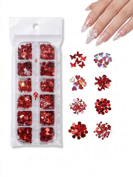 GV1061 Fall Nail Art Stickers Maple Leaf Nail Art Glitter Set – 3D Autumn Nail Sequins Decoration Kit