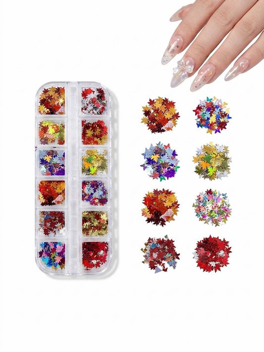 GV1065 Fall Nail Art Stickers Maple Leaf Nail Art Glitter Set – 3D Autumn Nail Sequins Decoration Kit