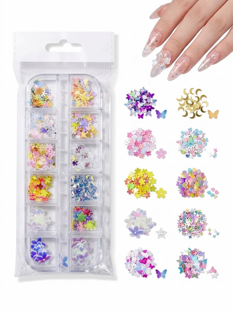GV1073 Fall Nail Art Stickers Maple Leaf Nail Art Glitter Set – 3D Autumn Nail Sequins Decoration Kit