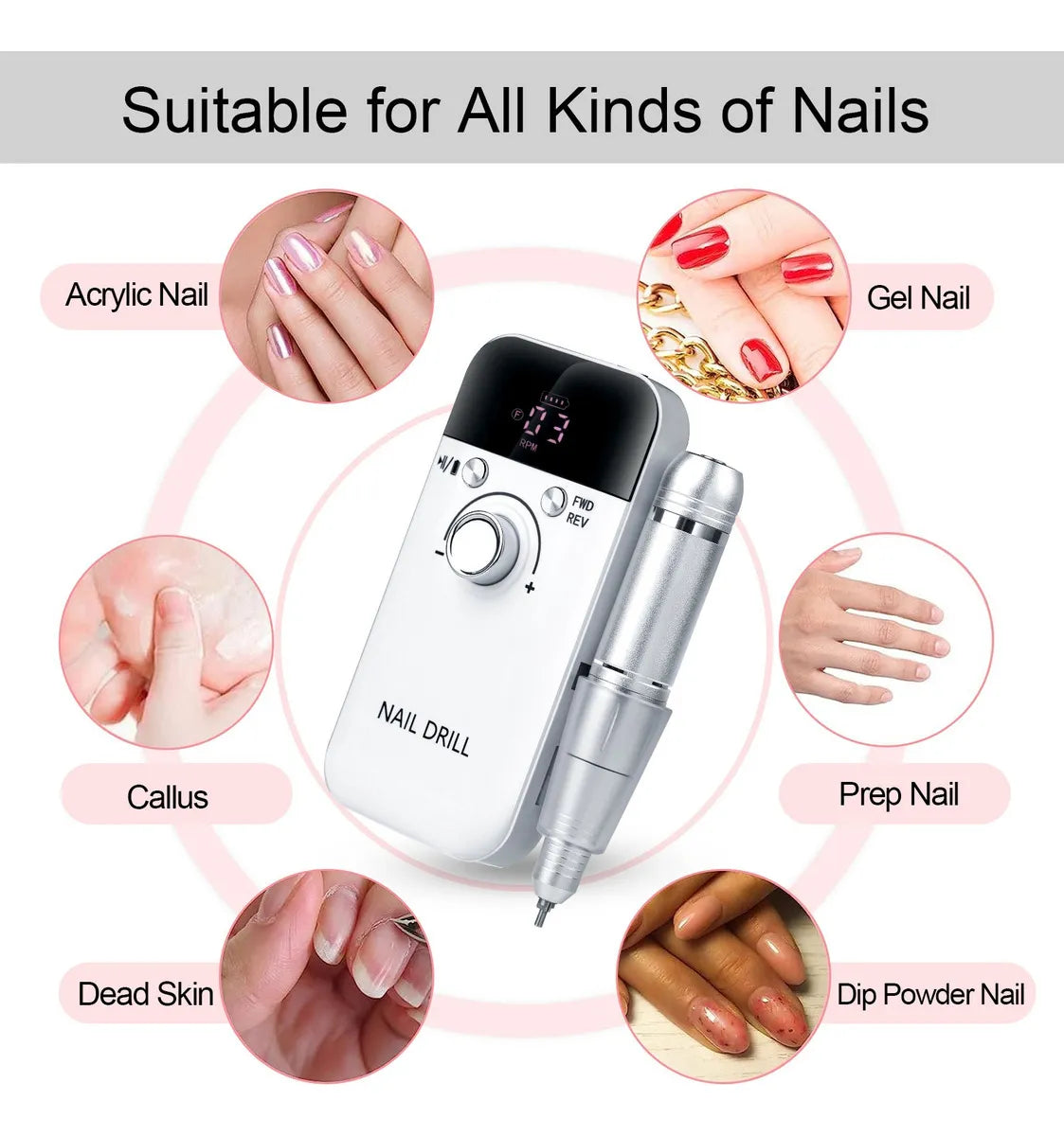 GV944 Professional Electric Nail Drill Machine – Portable Manicure & Pedicure Nail File with Speed Control (Rechargeable)