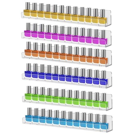GV742 THR3E STROKES Acrylic Nail Polish Stand Holder, Wall Rack Shelf for Shop Display, Layers Acrylic Floating Wall Mount Ledges Cosmetic Organiser (Pack of 6)(PEEL THE STICKER BEFORE USE)