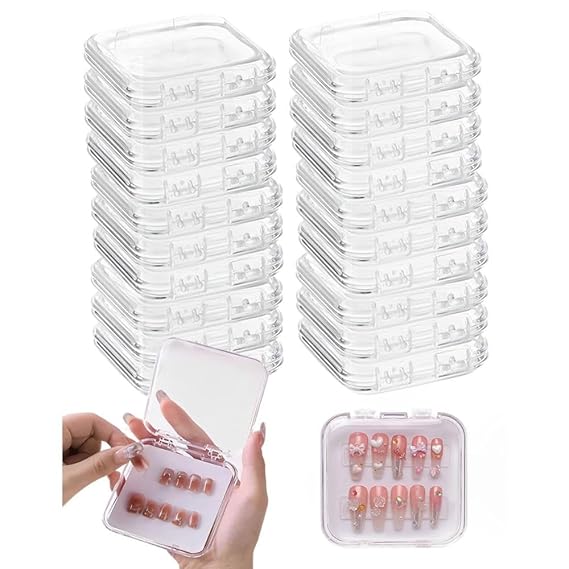 GV834 THR3E STROKES 20 Pieces Nail Storage Boxes(7.5×7.5cm), Clear Nail Tips Display Storage Box Set, Transparent False Nail Display