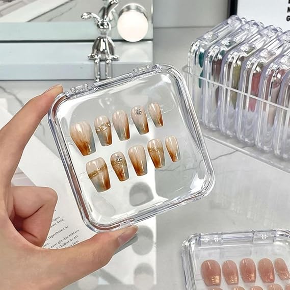 GV834 THR3E STROKES 20 Pieces Nail Storage Boxes(7.5×7.5cm), Clear Nail Tips Display Storage Box Set, Transparent False Nail Display