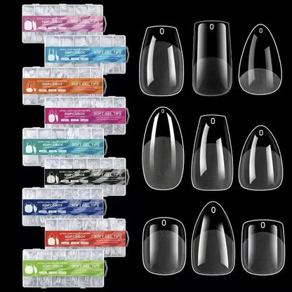 GV914 600pcs Soft Gel Nail Tips – Extra Long Full Cover Clear Nail Extensions, Pre-Shaped False Nails for Gel/Polygel/Acrylic (12 Sizes Box)