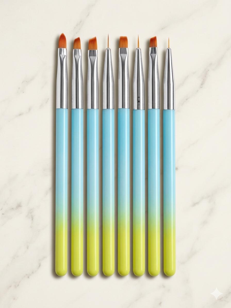 GV1027 8 PCS Nail Art Brush Set – Professional Nail Design Brushes Kit Color may Vary