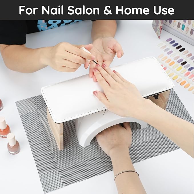 GV878 Foldable Nail Armrest – Adjustable Wooden Manicure Hand Rest with PU Leather Cushion