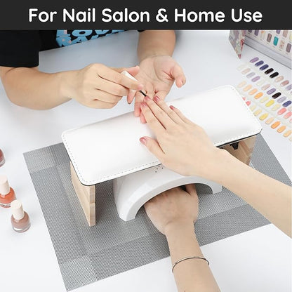 GV878 Foldable Nail Armrest – Adjustable Wooden Manicure Hand Rest with PU Leather Cushion