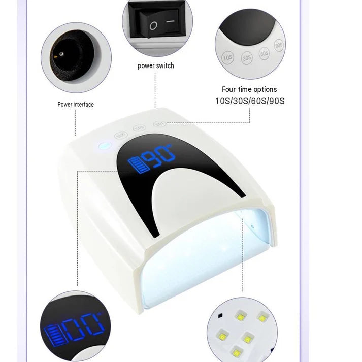 GV1139 Rechargeable UV LED Nail Lamp 72W – Cordless Portable Nail Dryer with 10S/30S/60S/90S Timer for Gel Polish & Nail Art