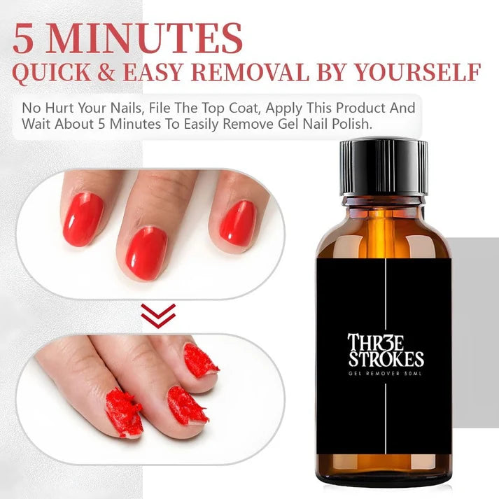 GV1128 THR3E STROKES Gel Nail Polish Remover 30ml, No Soaking or Wrapping Needed, Quick Gel Remover for Nails, Removes Polish in 3-5 Minutes