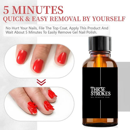 GV1128 THR3E STROKES Gel Nail Polish Remover 30ml, No Soaking or Wrapping Needed, Quick Gel Remover for Nails, Removes Polish in 3-5 Minutes
