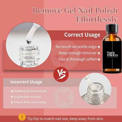 GV1128 THR3E STROKES Gel Nail Polish Remover 30ml, No Soaking or Wrapping Needed, Quick Gel Remover for Nails, Removes Polish in 3-5 Minutes