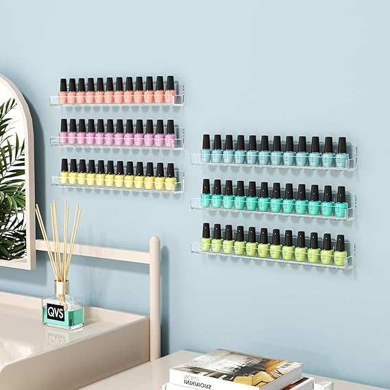 GV788 THR3E STROKES Acrylic Nail Polish Display Stand, 2-Pack Wall Mount Rack Shelf, Floating Ledges Cosmetic Organiser for Shop Display