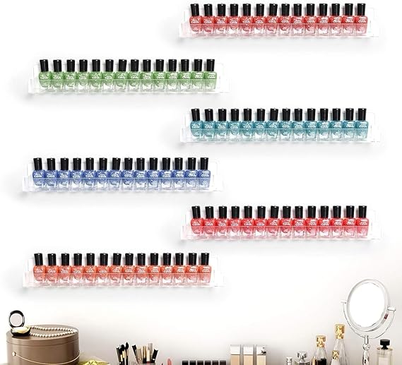 GV788 THR3E STROKES Acrylic Nail Polish Display Stand, 2-Pack Wall Mount Rack Shelf, Floating Ledges Cosmetic Organiser for Shop Display