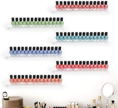 GV788 THR3E STROKES Acrylic Nail Polish Display Stand, 2-Pack Wall Mount Rack Shelf, Floating Ledges Cosmetic Organiser for Shop Display