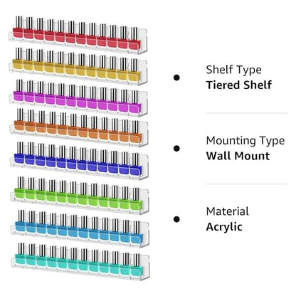GV788 THR3E STROKES Acrylic Nail Polish Display Stand, 2-Pack Wall Mount Rack Shelf, Floating Ledges Cosmetic Organiser for Shop Display