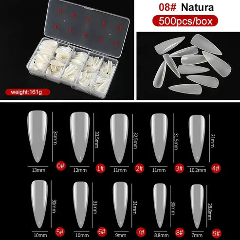 500pcs Natural Almond Nail Tips – Full Cover Extension Tips