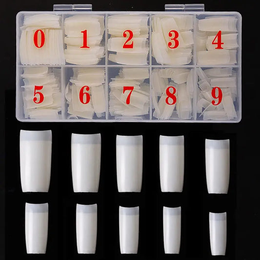 GV846 500PCS French Smile Line Nail Tips – Half Cover Acrylic Nail Extension Tips (10 Sizes 0–9)