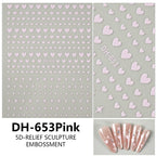 GV601 DH-653 5D Relief Nail Art Stickers – Hearts & Stars Embossed Design