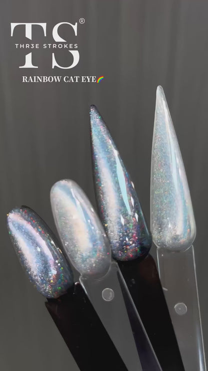 NP29 THR3E STROKES Rainbow Cat Eye Gel Nail Polish, 7.5ml Holographic 9D Sparkly Glitter Spring Gel Polish, Soak Off UV/LED Manicure Nail Art Designs, Flakie Finish