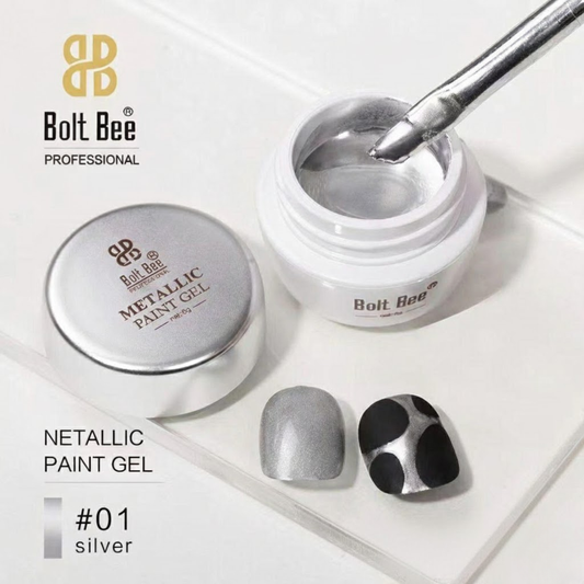 Bolt Bee Silver Metallic Paint Gel (#01) | High-Pigment UV/LED Liner Gel