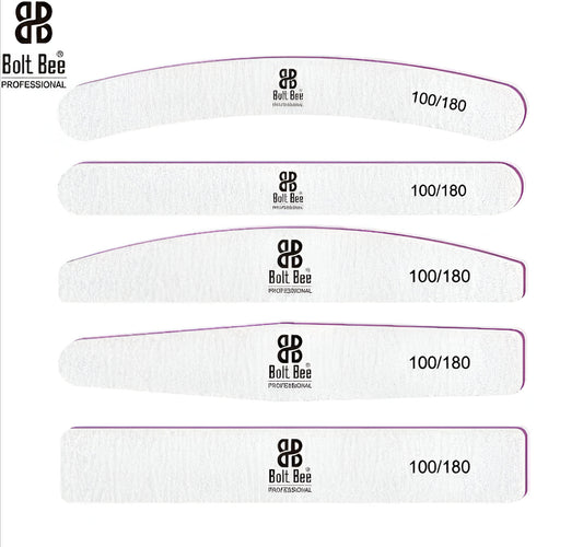 NP182 Bolt Bee Professional Double-Sided Nail File Set (100/180 Grit) - Banana/Half-Moon Shape