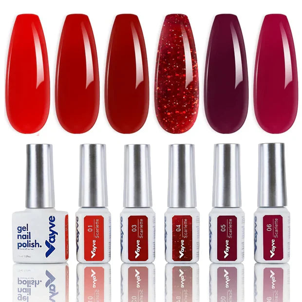 GV950 Vayve Scarlette Gel Polish Set – Solid and Glitter 6 Red Shades