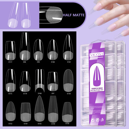 GV775 VICOVI 600PCS Half Matte Nail Tips Box Extra Long Coffin Nail Extensions Set